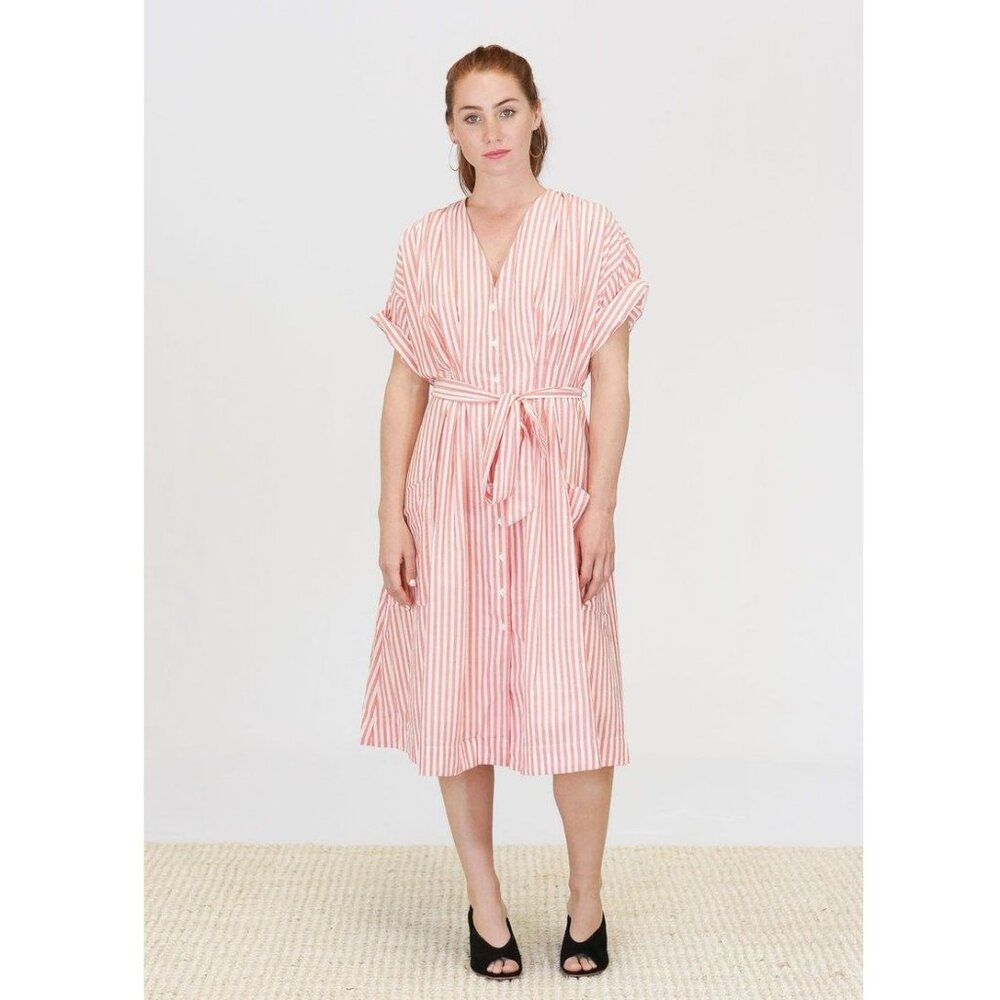 Trovata NWT V-Neck Sophie Shirt Midi Dress in Red and White Stripe size Small